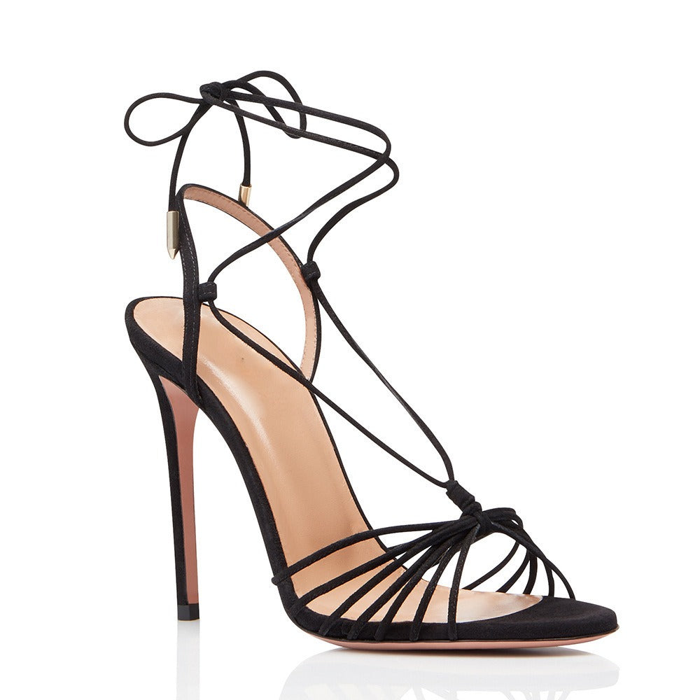 Black sexy strap high heel sandals by Kenike, featuring a stylish design with large size options for women's banquet fashion shoes.
