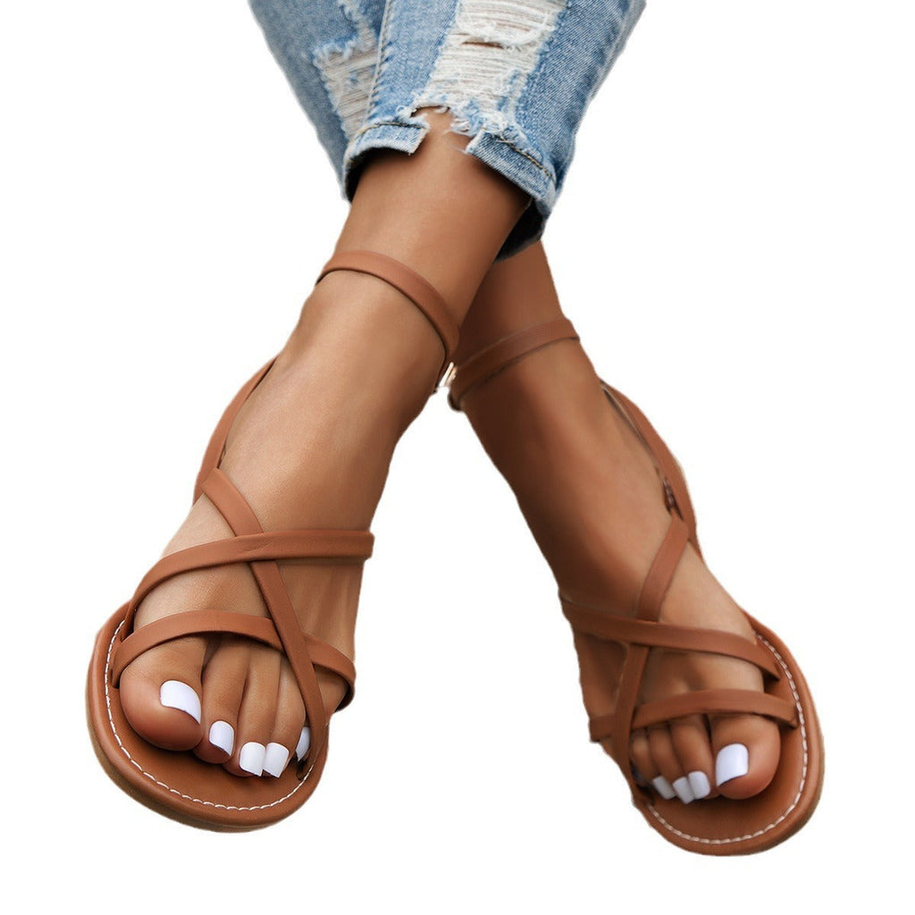 Kenike soft bottom beach shoes with fairy high-end flat Roman-style sandals featuring elegant straps and comfortable flat soles.