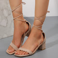 Kenike women's summer lace-up sandals with square toes and chunky heels, stylish open-toe shoes perfect for warm weather.