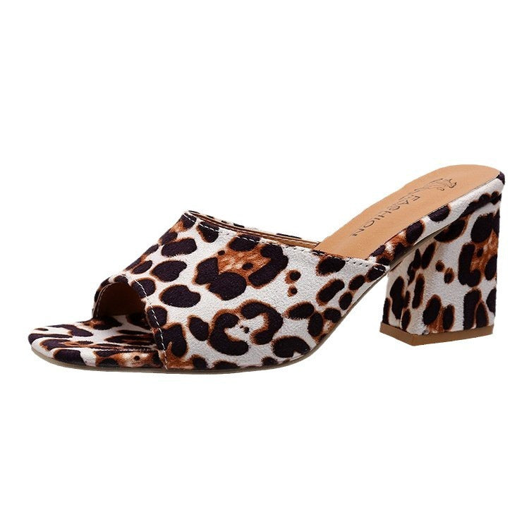 Kenike leopard square toe high-heeled sandals for women with chunky heels, perfect for summer fashion and stylish comfort.