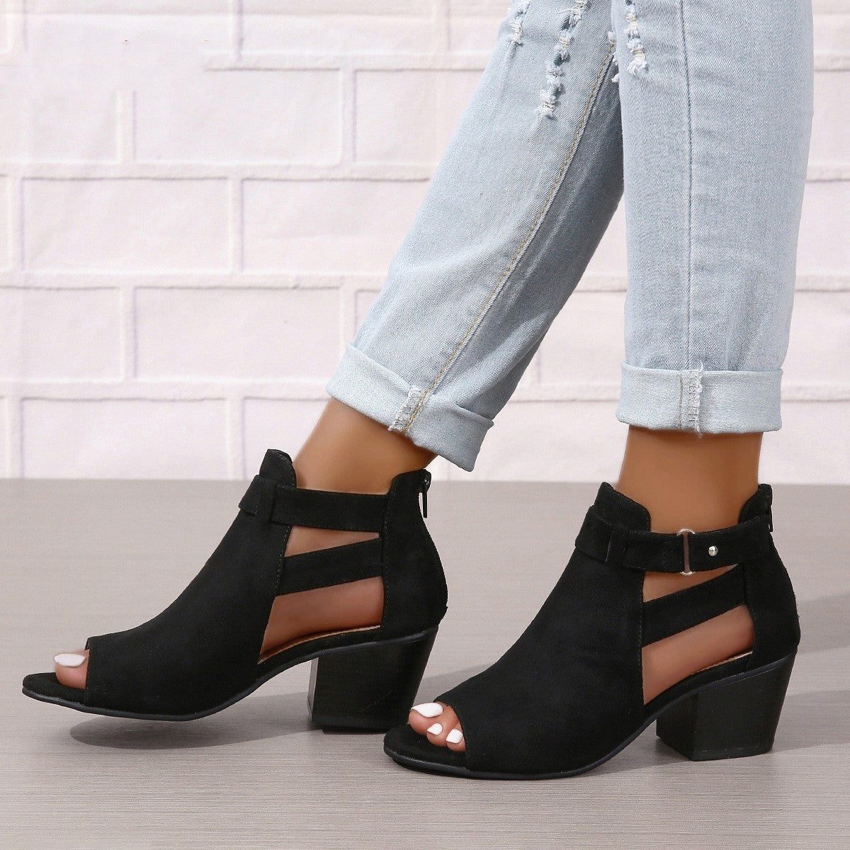 Women's Kenike buckle high heel sandals featuring ankle straps and open toe design, shown on a neutral background.