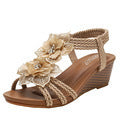 Kenike wedge Roman Bohemian retro flower vacation sandals with floral straps and comfortable wedge heel.