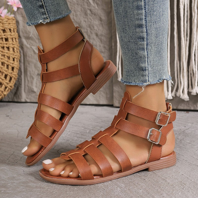 Kenike women's casual thick heel sandals featuring non-slip soles and hollow design for comfort and style.