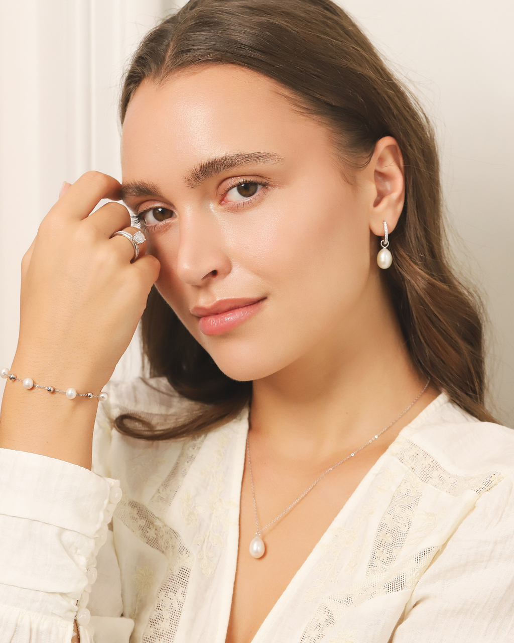 Pearl Hoop Drop Earrings with Removable Pearls in Sterling Silver