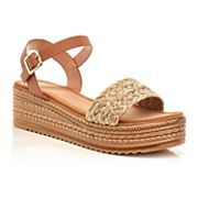 Kenike Henry Ferrera Ramira women's tan platform sandals with ankle straps and chunky heels.
