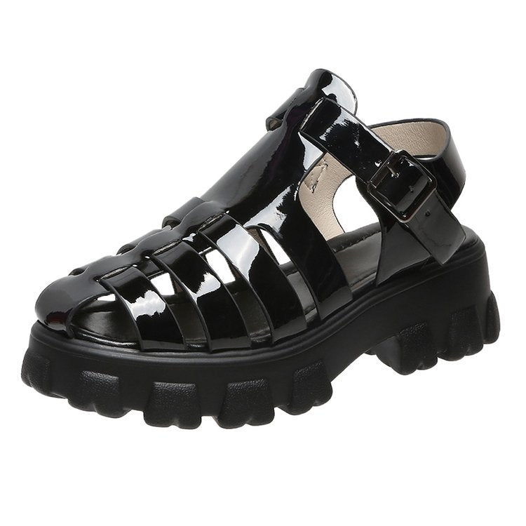 Kenike women's casual mid heel buckle strap platform Roman sandals with open toe and chunky sole.