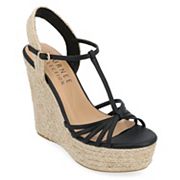 Black Kenike Journee Collection Yara Tru Comfort Foam women's wedge sandals with cushioned footbed and ankle straps.