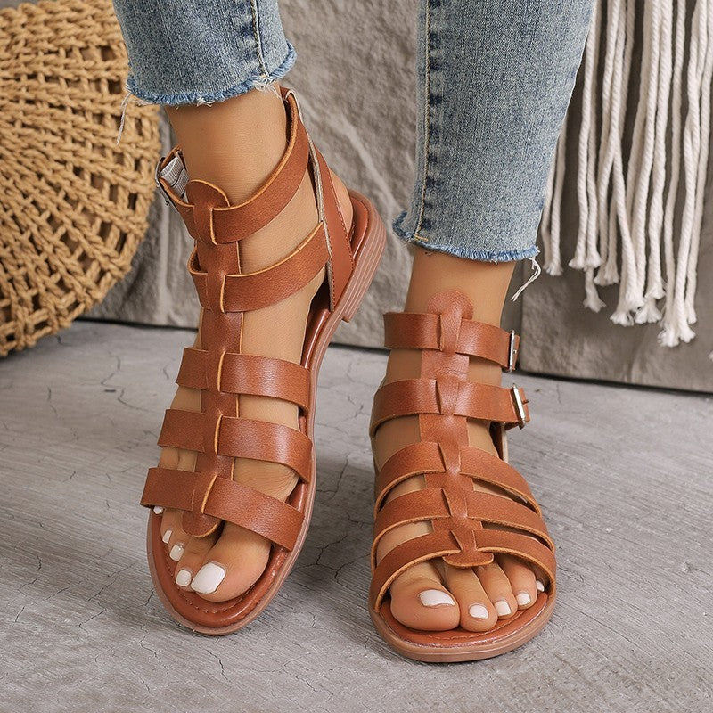 Kenike women's casual thick heel non-slip hollow sandals with open toes and stylish design, perfect for everyday wear.