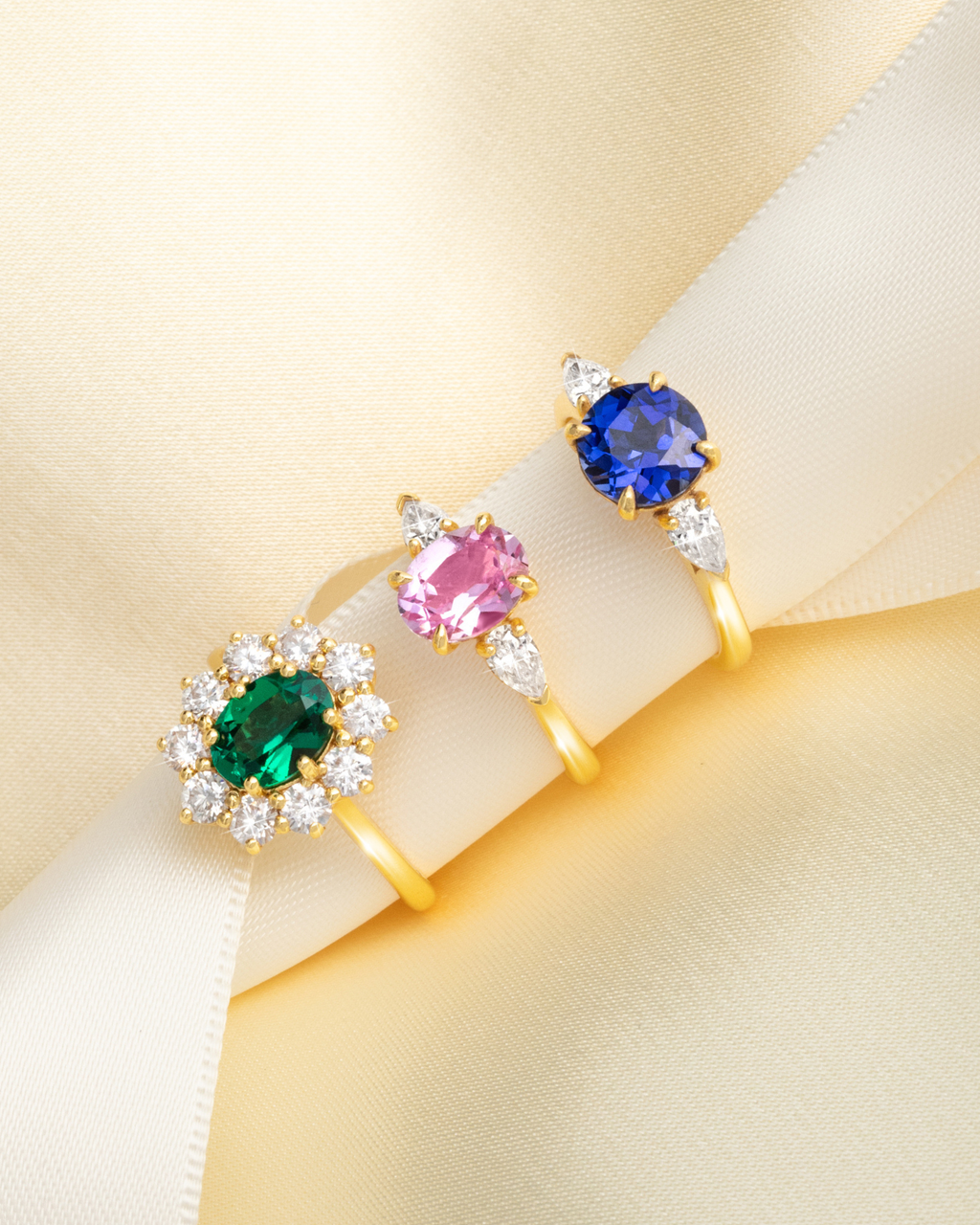 Blue Sapphire Round Cut Three Stone Engagement Ring in 18k Gold Vermeil