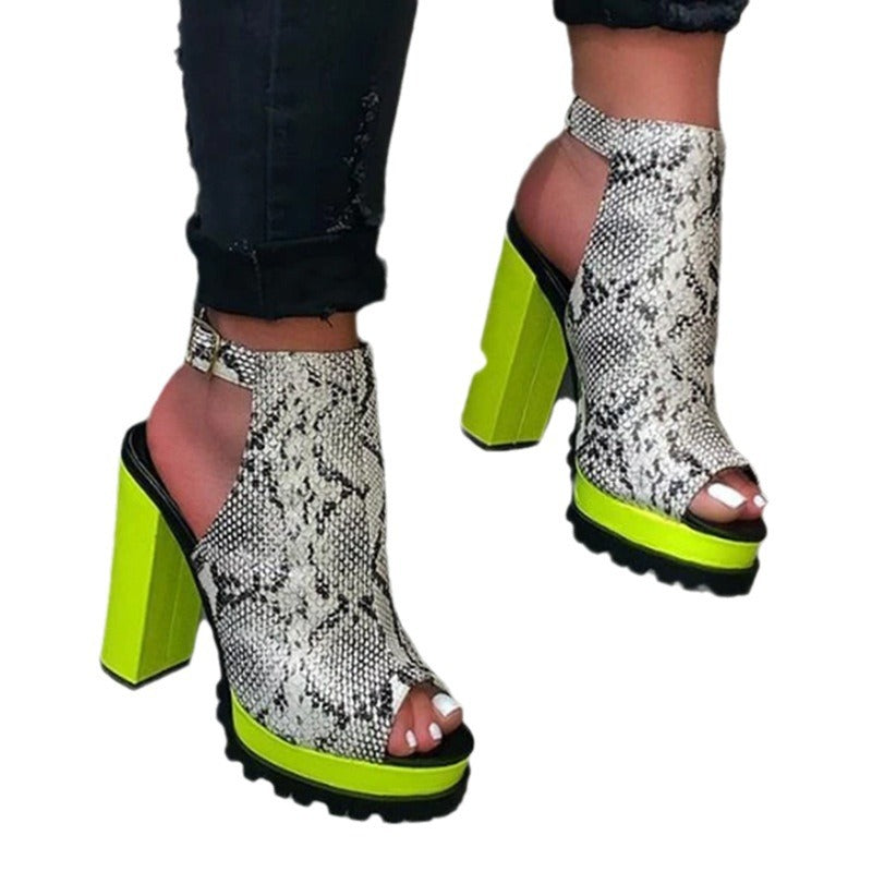 Kenike fashion leopard fish mouth high heel sandals with open toes and stylish design, perfect for trendy summer looks.