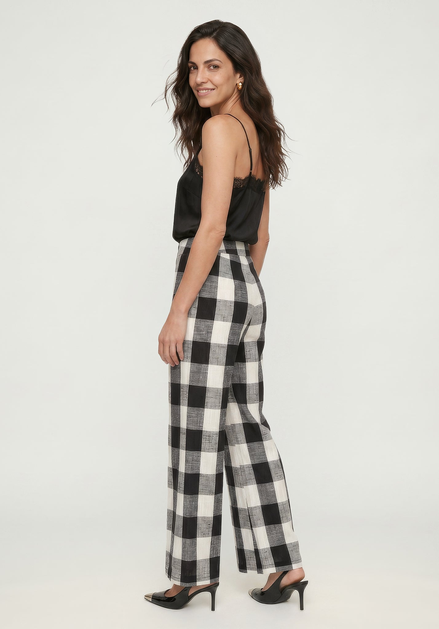 Zena Flared Check Trouser in Black and White
