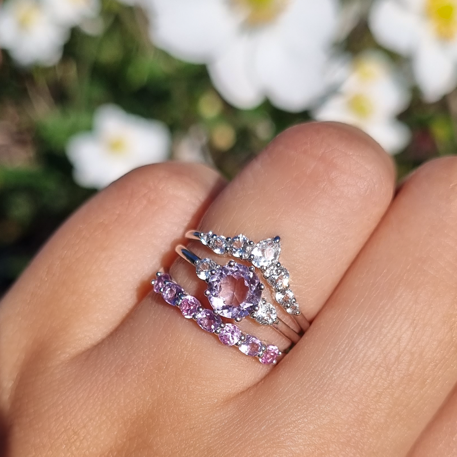 Pink Sapphire & Pink Amethyst Half Eternity Band in Sterling Silver