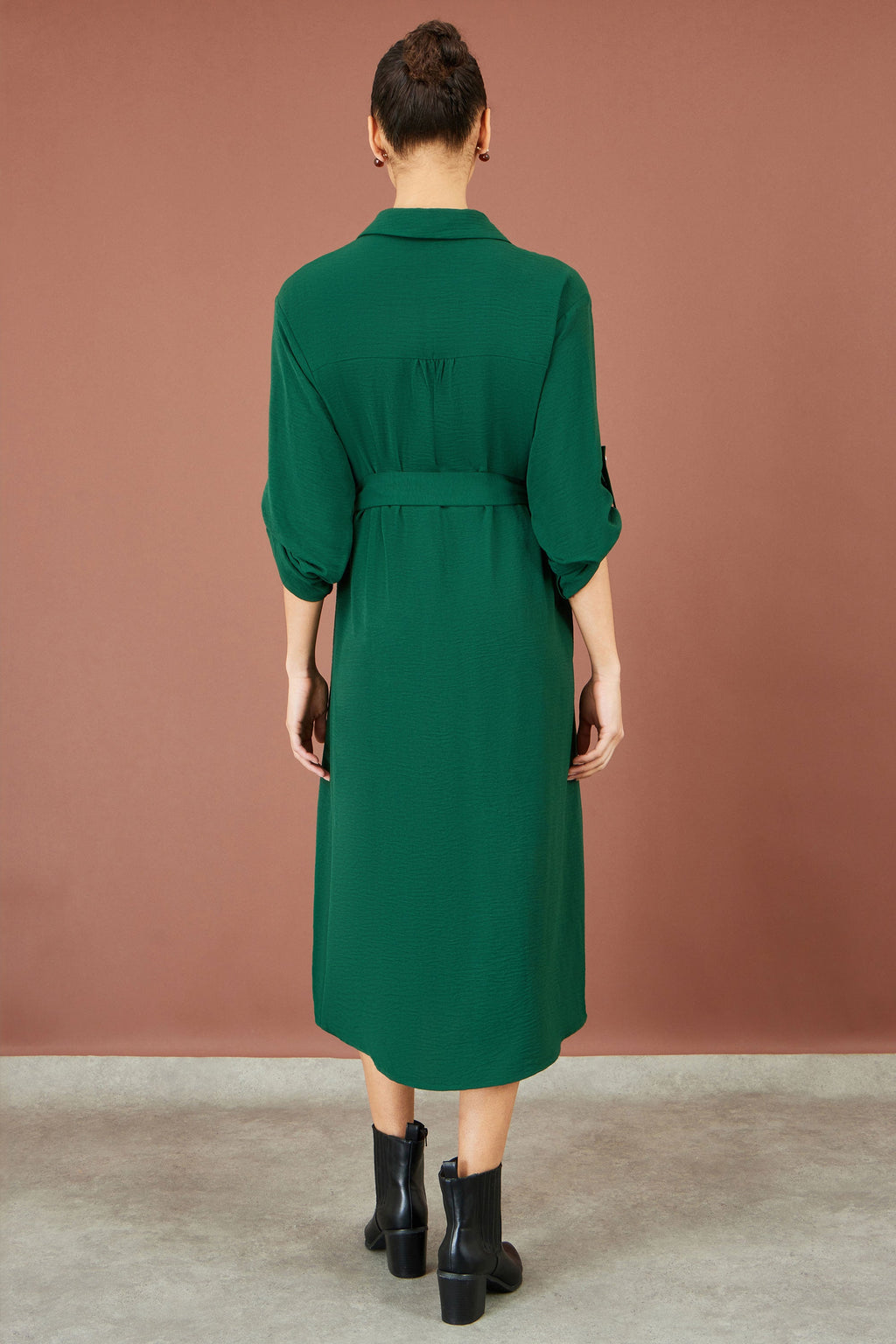 Yumi Green Stretch Midi Shirt Dress