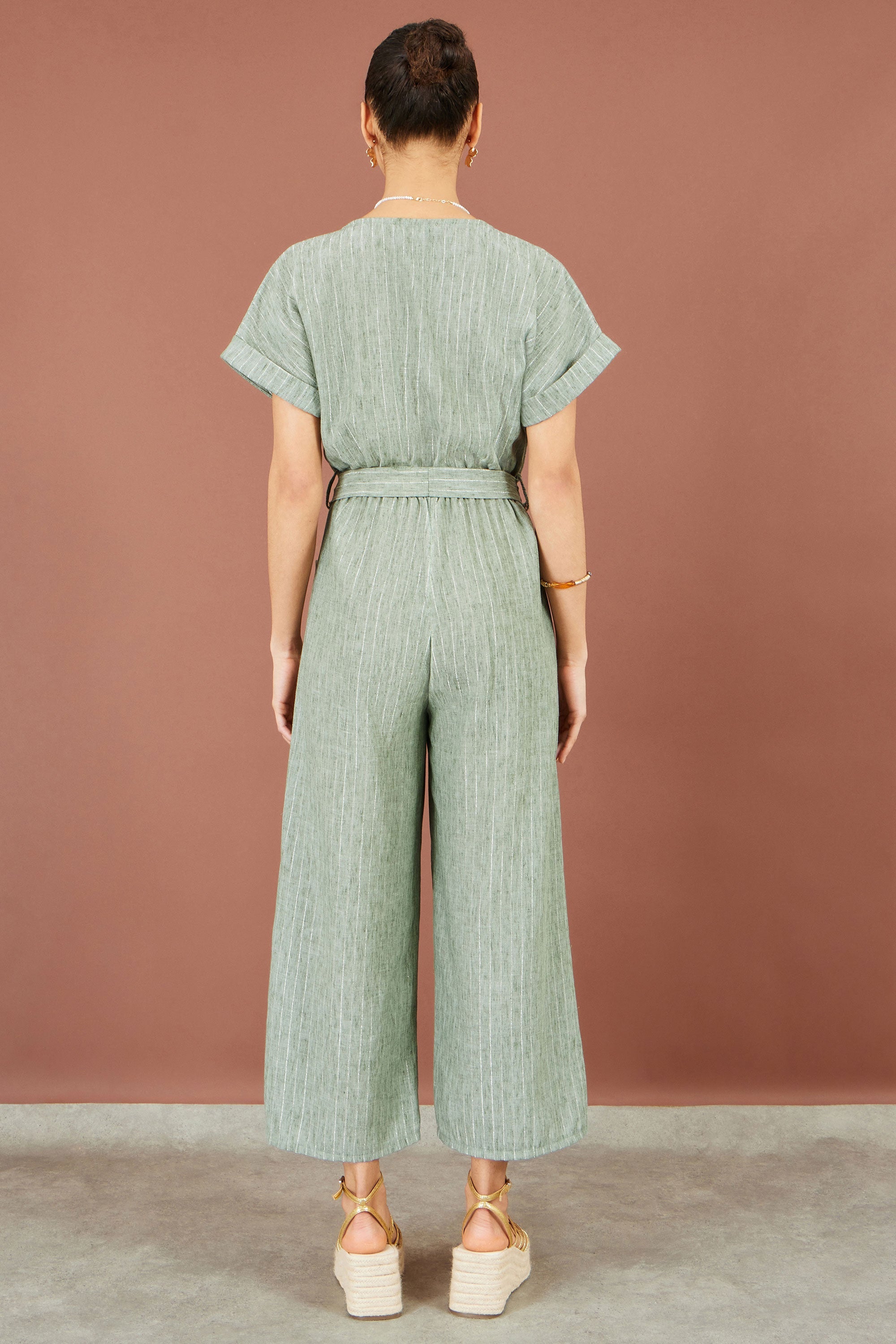 Yumi Green V Neck Kimono Sleeve Jumpsuit