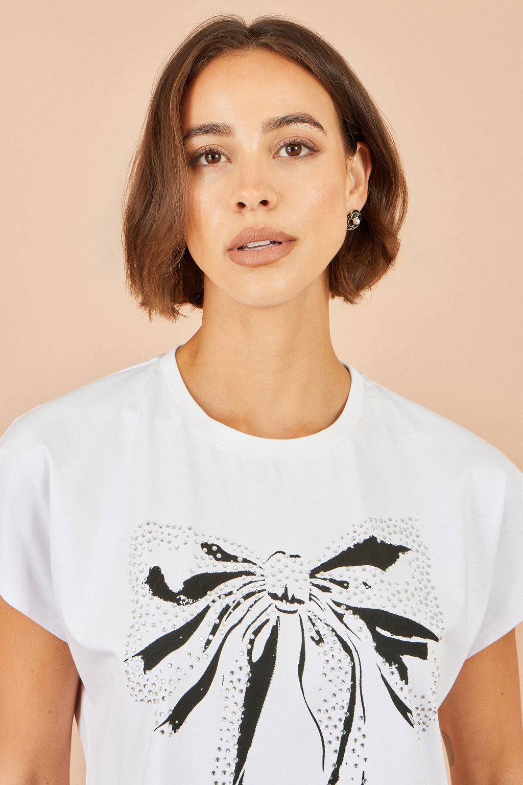 Yumi White Bow T-Shirt With Lace