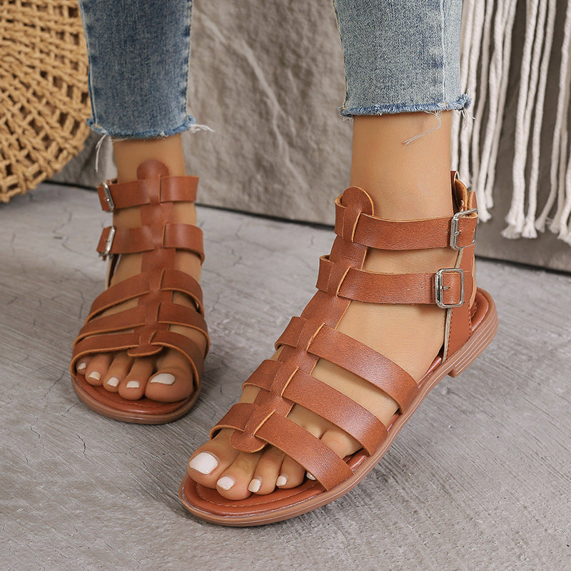 Women’s casual thick heel non-slip hollow sandals by Kenike, featuring open toe design and stylish comfortable footwear.