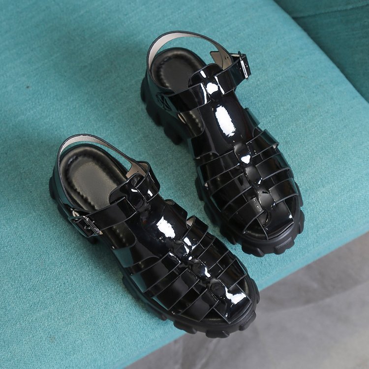 Kenike casual mid-heel buckle strap women's platform Roman sandals with open toe and stylish design.