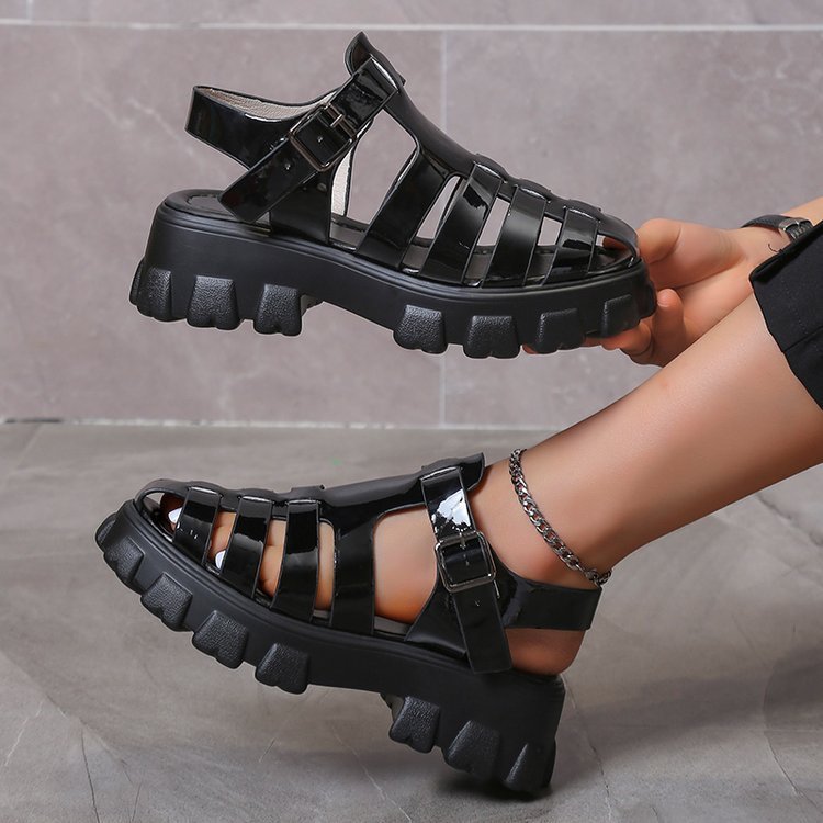 Kenike women's casual mid heel platform Roman sandals with buckle straps, featuring open-toe design and chunky heel.