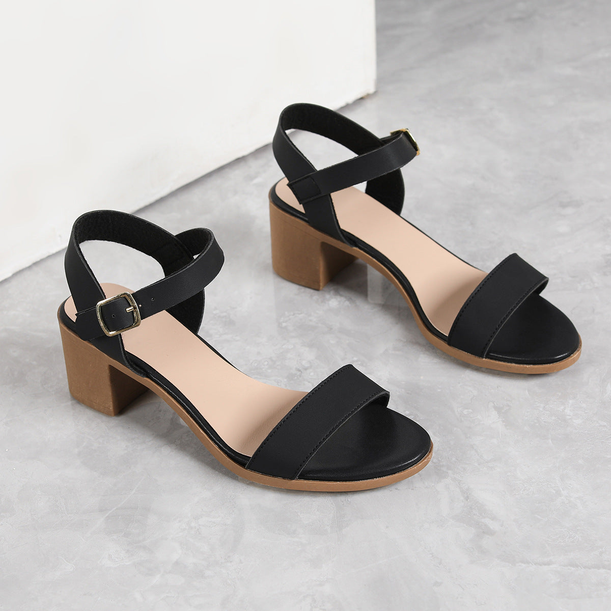 Kenike women's summer sandals with ankle strap, medium chunky heel, open-toe design, perfect for all-match casual or dressy outfits.